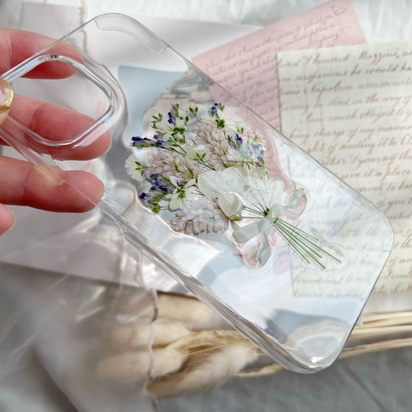 好きな雰囲気を身に纏う ピンク ブーケ 押し花スマホケース 【ハイブリッドケース対応可】全機種対応 12枚目の画像