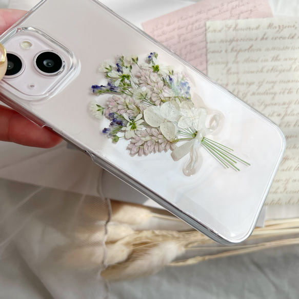 好きな雰囲気を身に纏う ピンク ブーケ 押し花スマホケース 【ハイブリッドケース対応可】全機種対応 14枚目の画像