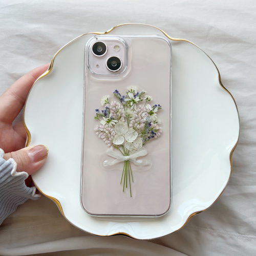 好きな雰囲気を身に纏う ピンク ブーケ 押し花スマホケース