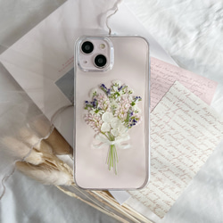 好きな雰囲気を身に纏う ピンク ブーケ 押し花スマホケース 【ハイブリッドケース対応可】全機種対応 3枚目の画像