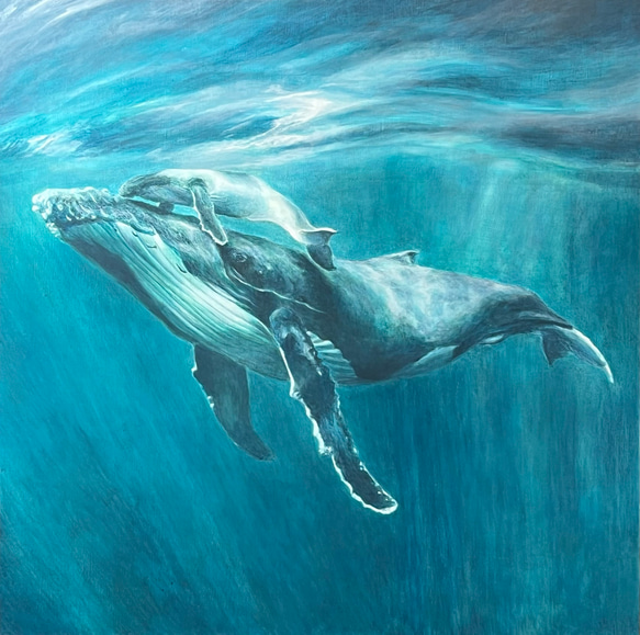 アラスカ クジラ 親子 水彩画★ メアリー・クロクストン ★大判 アラスカ クジラ 親子 水彩画☆ メアリー・クロクストン ☆大判