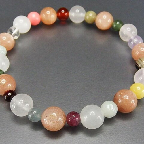 一点物多種類天然石ブレスレットオレンジムーンストーンひすい