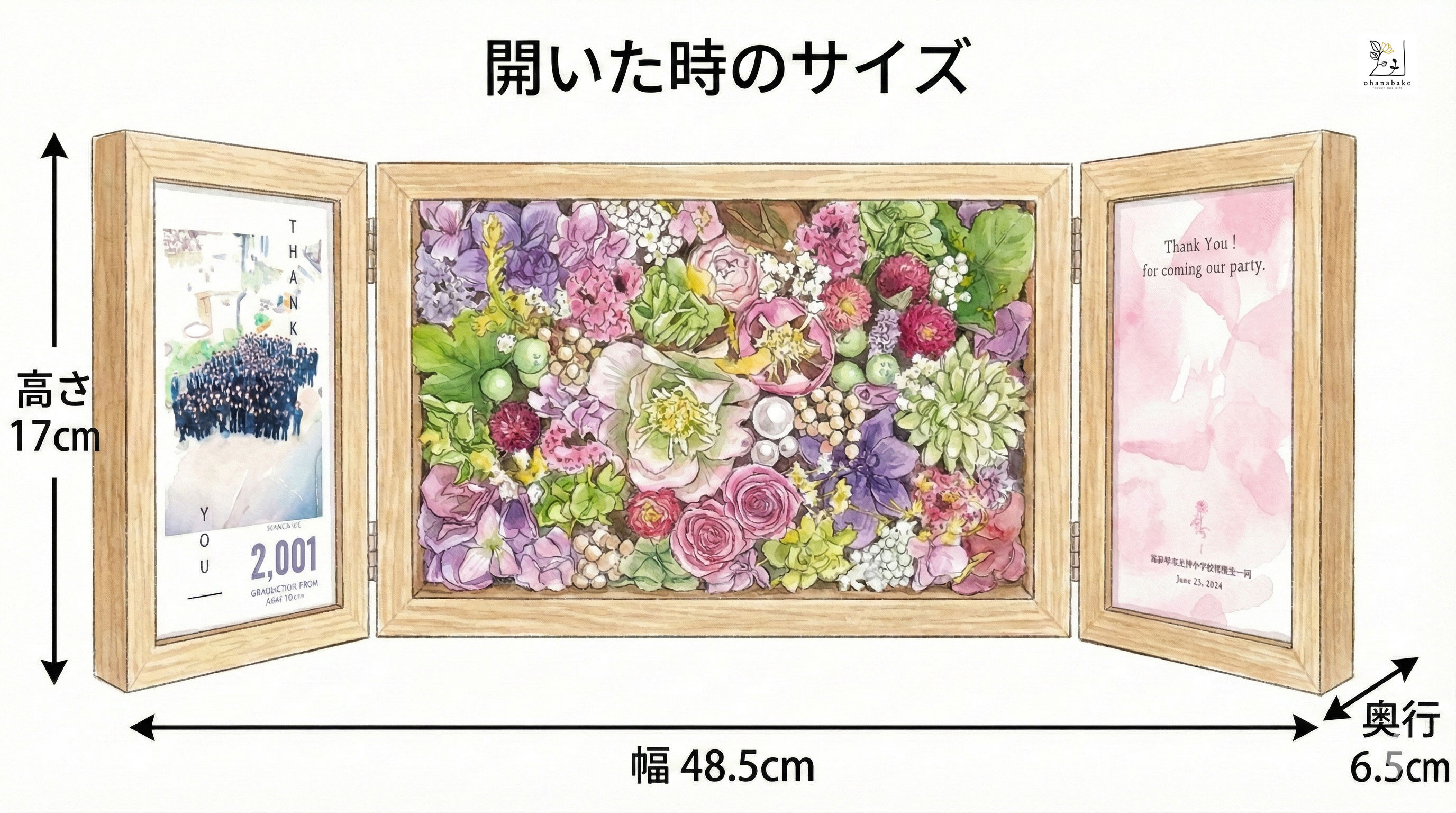 《写真入れ替えOK◎誕生日・結婚祝い》紫色の♪プリザーブドフラワーとアーティフィシャフラワーのダブルフォトボックス