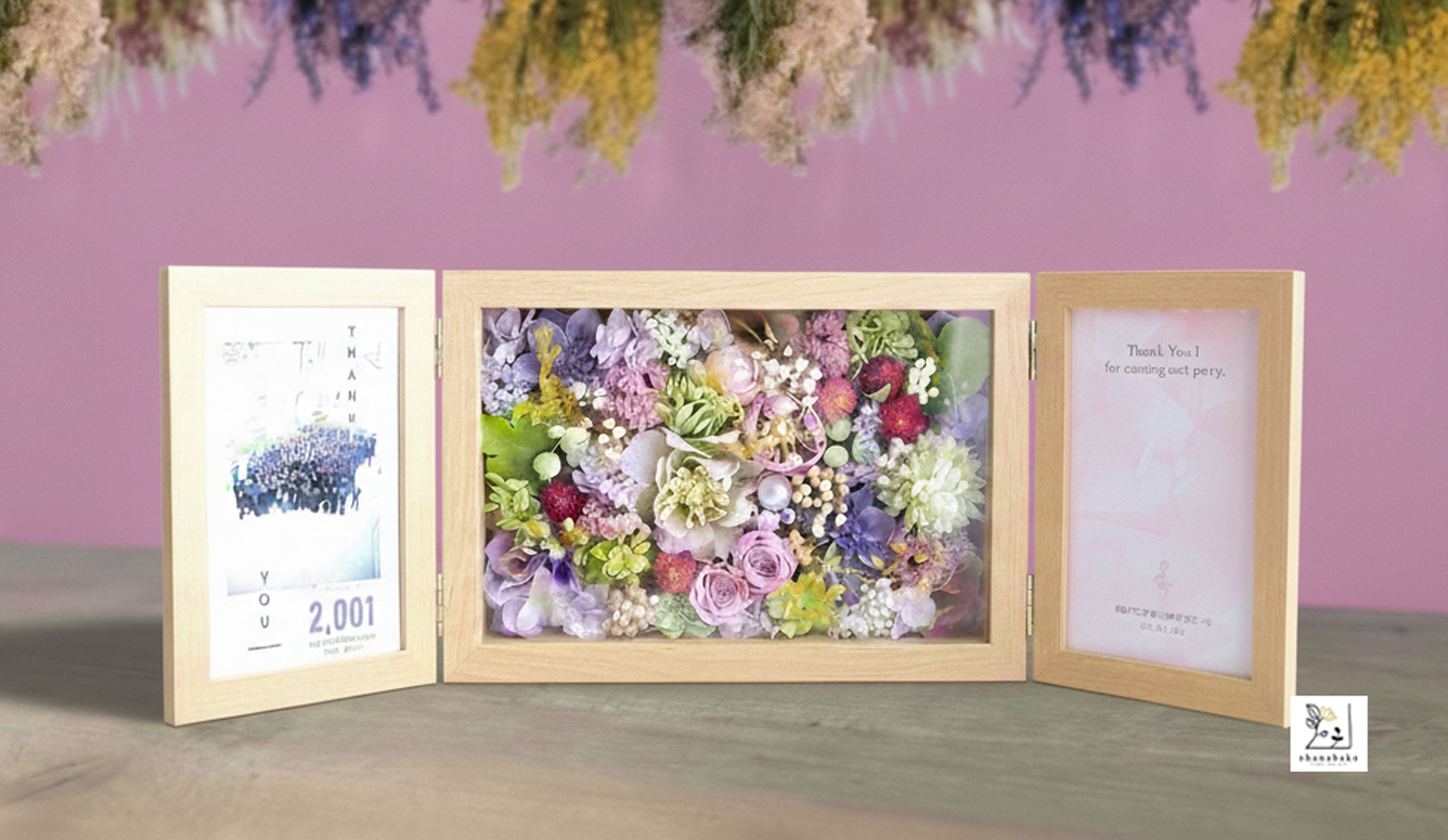 《写真入れ替えOK◎誕生日・結婚祝い》紫色の♪プリザーブドフラワーとアーティフィシャフラワーのダブルフォトボックス