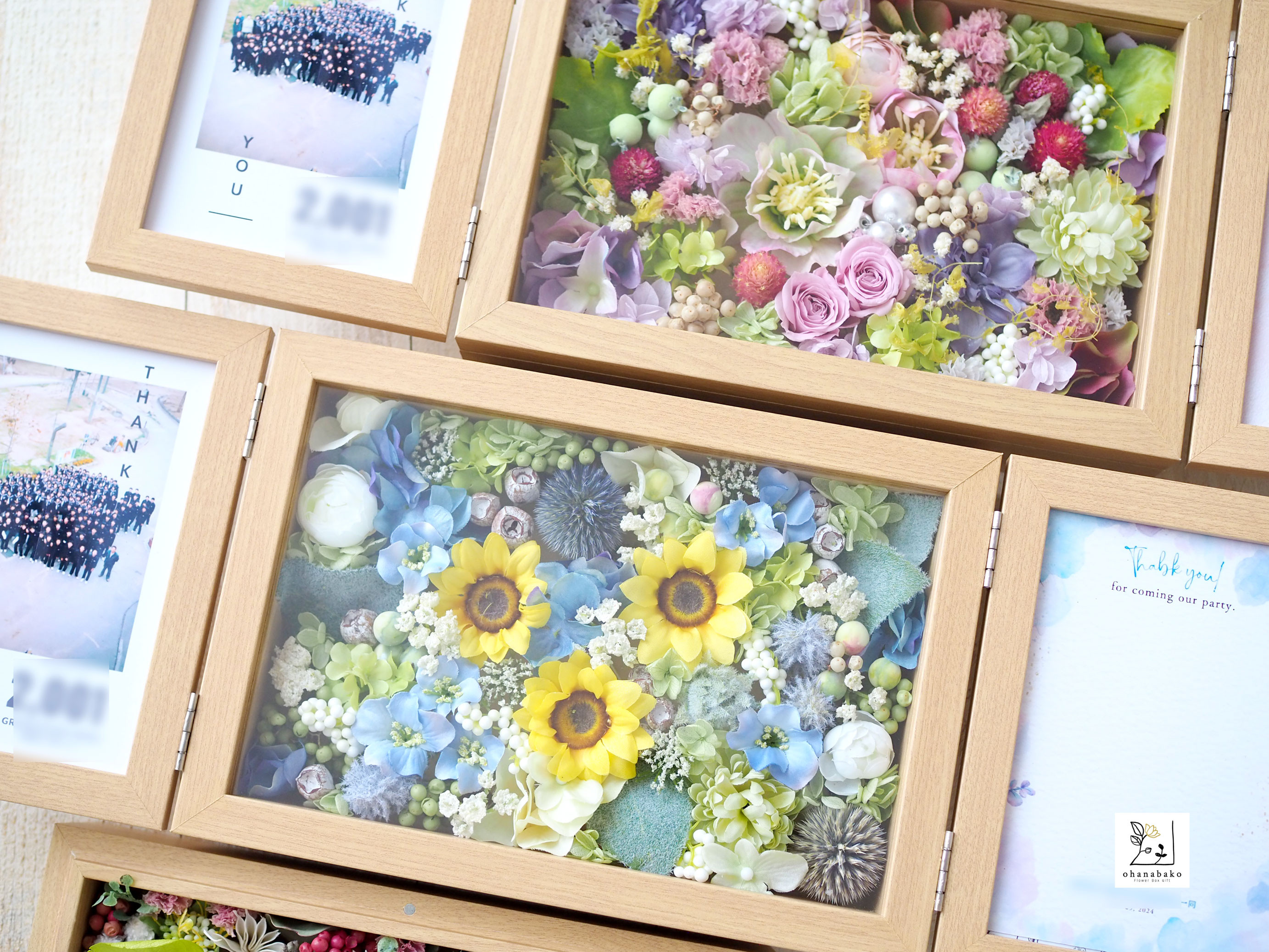 《写真入れ替えOK◎誕生日・結婚祝い》紫色の♪プリザーブドフラワーとアーティフィシャフラワーのダブルフォトボックス