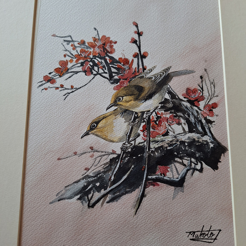 鳥と梅の水彩画 水彩画 梅にウグイス 絵画 makochin 通販 17954516｜Creema(クリーマ