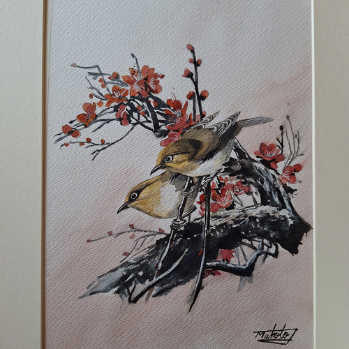 水彩画 梅にウグイス 絵画 makochin 通販 17954516｜Creema(クリーマ)