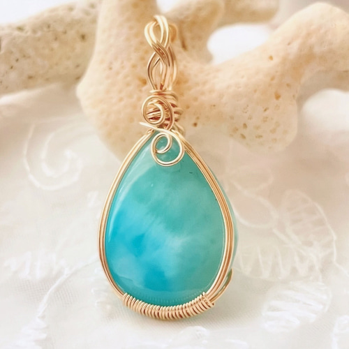 ラリマー ペンダントトップ ( 天然石 天然石アクセサリー ワイヤー