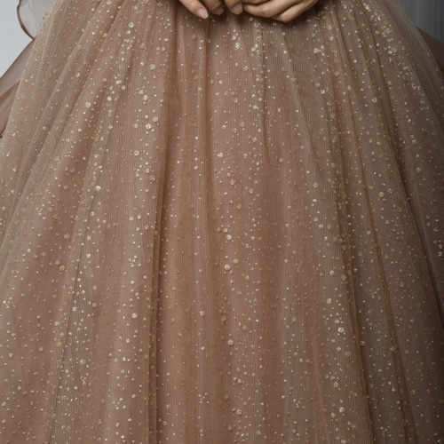 送料無料！豪華！ カラードレス ベージュ キラキラグリッターチュール  