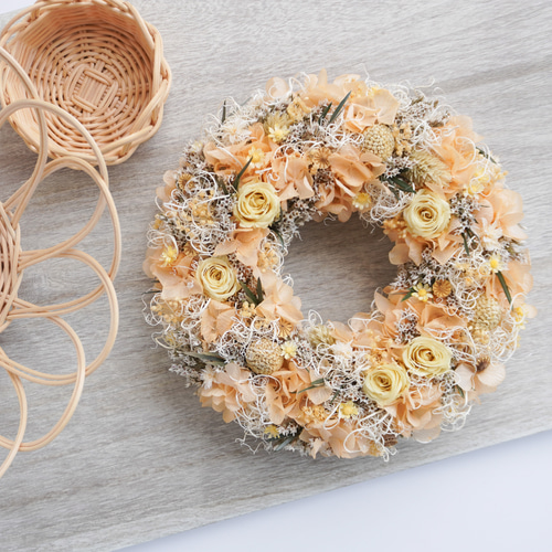 Creema限定 オレンジ紫陽花の華やかナチュラルリース リース akuu 通販  