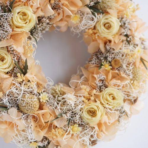 Creema限定 オレンジ紫陽花の華やかナチュラルリース リース akuu 通販  