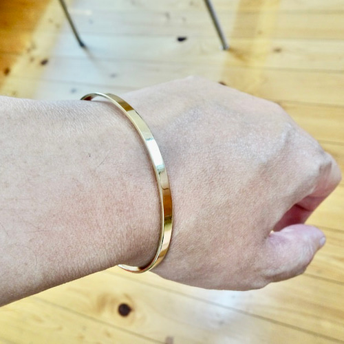 仁尾彫金『k18平打ちバングル3.5mm』腕周り18cm用、ハンドメイド304