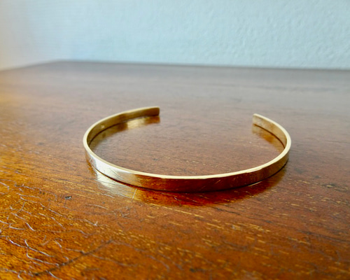 仁尾彫金『k18平打ちバングル3.5mm』腕周り18cm用、ハンドメイド304