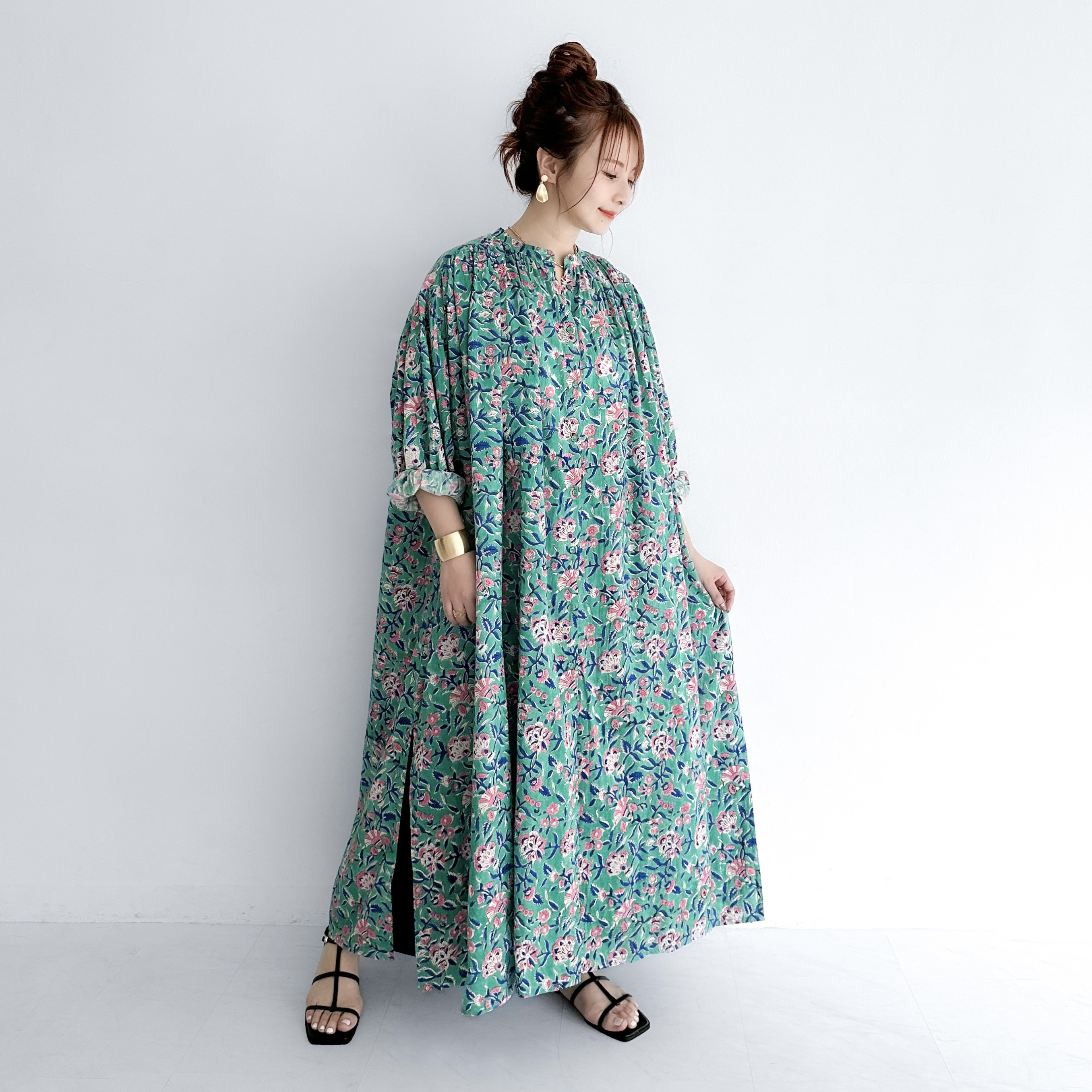 SALE＊ブロックプリントワンピース041＊インド綿ワンピース