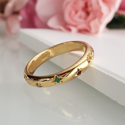 誕生石を選べる SV925 流れ星リング5石選べるアミュレット甲丸リング