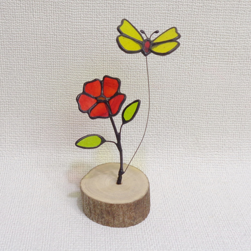 グラスマスターズ社 ステンドグラス 蝶と花 紫色の蝶と花 ヴィンテージ ステンドグラス グラスマスターズ社