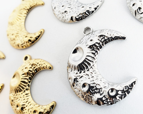 2個 ステンレス 月 三日月 moon ムーン 月面 リアル クレーター