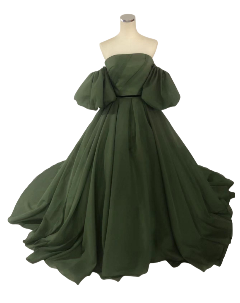 カラードレス カーキマリアージュ ベアトップ トレーン 結婚式