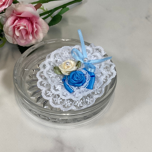 水色のお花刺繍レースドレス〜リカちゃん用着せ替えドレス