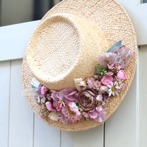 CA4LA 麦わら帽子 花柄リボン CA4LA 麦わら帽子 花柄リボン CA4LA - カシラ帽子 花柄リボン付き