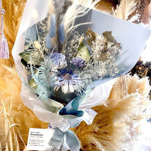 ドライフラワーフラワー ブーケ　Bouquet séché bleu ciel ドライフラワー ブーケスワッグ ブルーパープル系 M | ドライフラワー