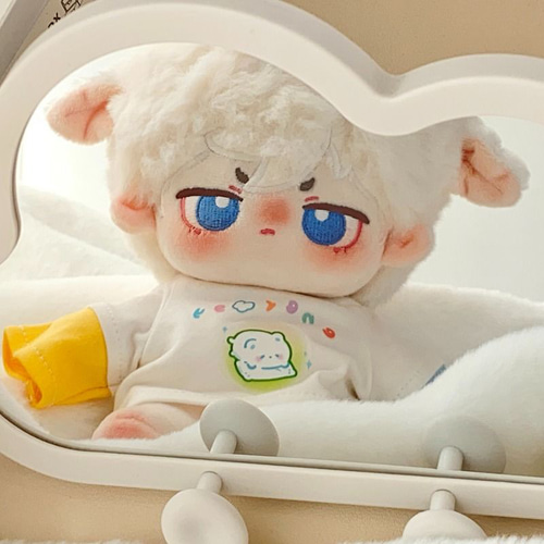 無属性 ぬいぐるみ 20cm 着せ替えぬいぐるみ 獣耳付け白い髪と青い目