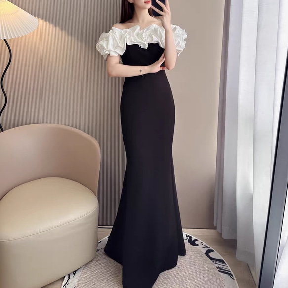 シアーな美しさ ホワイト オフショルダー 黒 ソフトマーメイド
