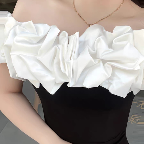 シアーな美しさ ホワイト オフショルダー 黒 ソフトマーメイド