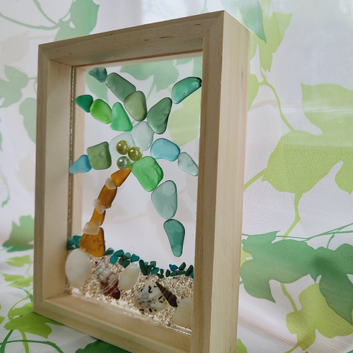 海☆ヤシの木〉シーグラスアート- 海からの贈り物と自然の癒し＊貝殻