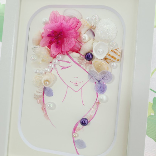 優しいひと〉貝殻アート ＊パール・ドライフラワー・花アート