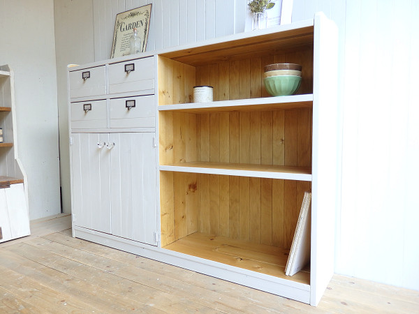 サイズオーダー可！超ワイド引出4杯キャビネット●シャビーブラウン無垢材●受注製作 サイズオーダー可！超ワイド引出4杯キャビネット○シャビーブラウン