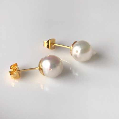 一粒 あこや真珠 バロック 羽 金魚 パール スタッドピアス
