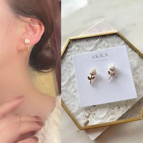 【オンライン限定商品】  white 小さめ ホワイトローズミニイヤリング earring mini rose ピアス