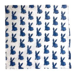 インド ブロックプリント ハンカチ35cm角 ラビット ブルー うさぎ 兎 バニー IH0006 2枚目の画像