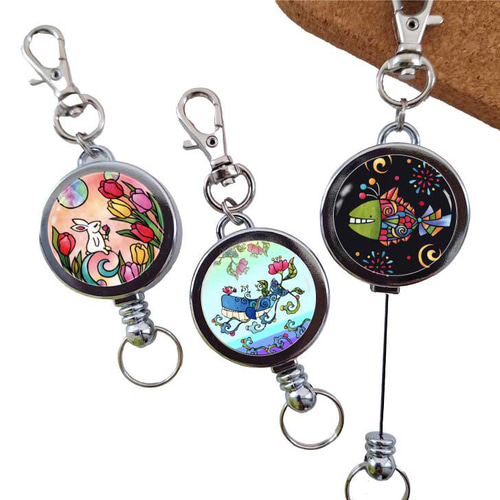 リールキーホルダー かわいい 動物 デザイン 伸びる リール付き 猫