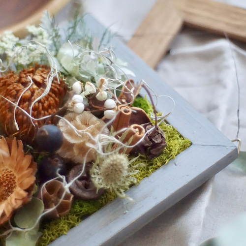 グレイ＊スクエアフレームアレンジメント】ドライフラワー グレイと