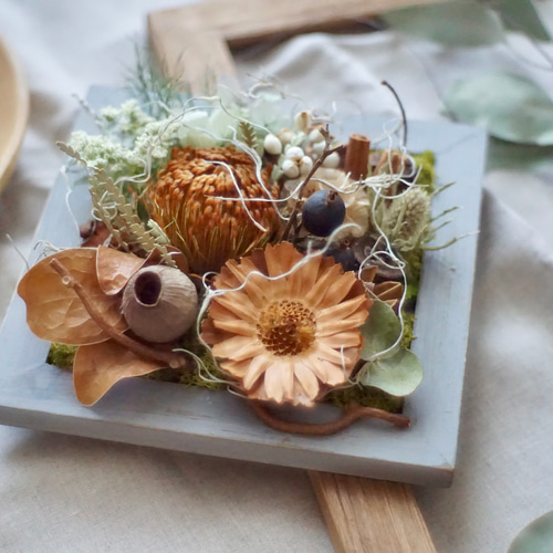 グレイ＊スクエアフレームアレンジメント】ドライフラワー グレイと