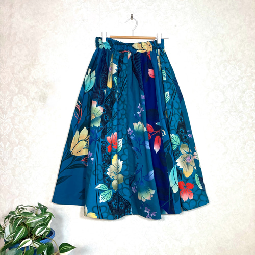 新品 召しませ花 浴衣 反物 092 ブルー グリーン いろどりひとえ 花華 浴衣 3点セット（浴衣/半幅帯/下駄） ブルー 青系 緑 山法師 花