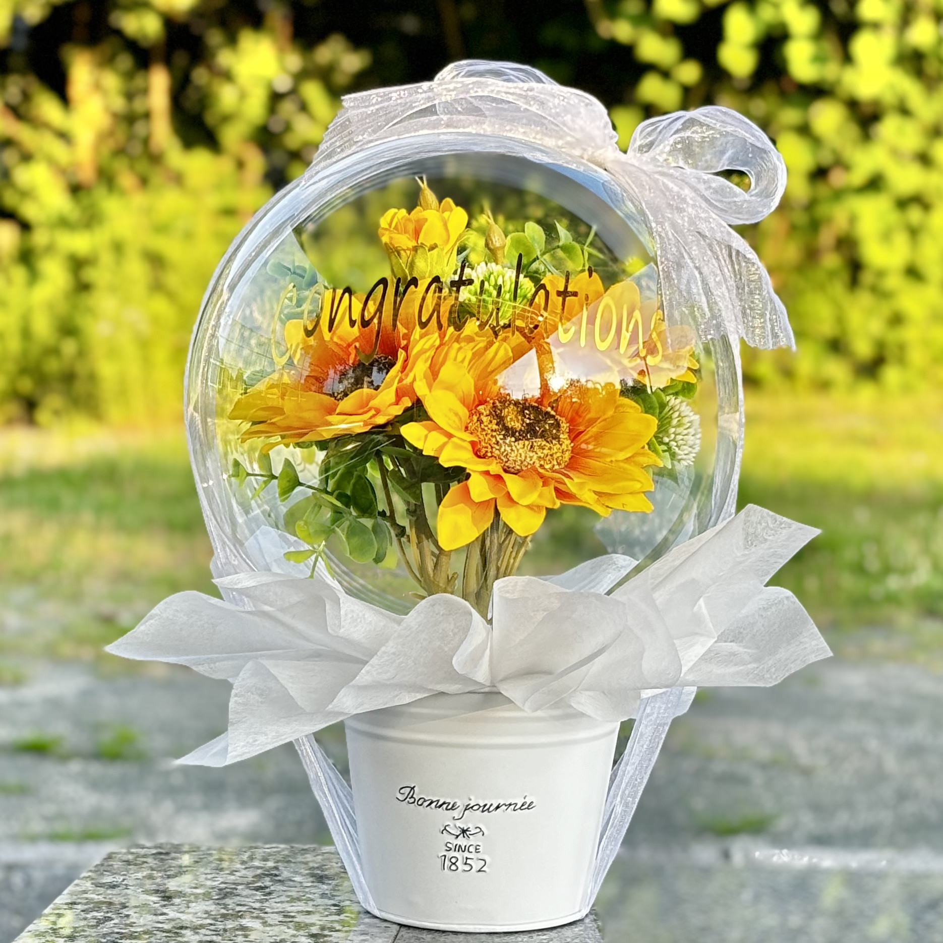 【ひまわり バルーンフラワー】置き型 クリアバルーン アレンジ｜開店祝い・誕生日・結婚祝い・