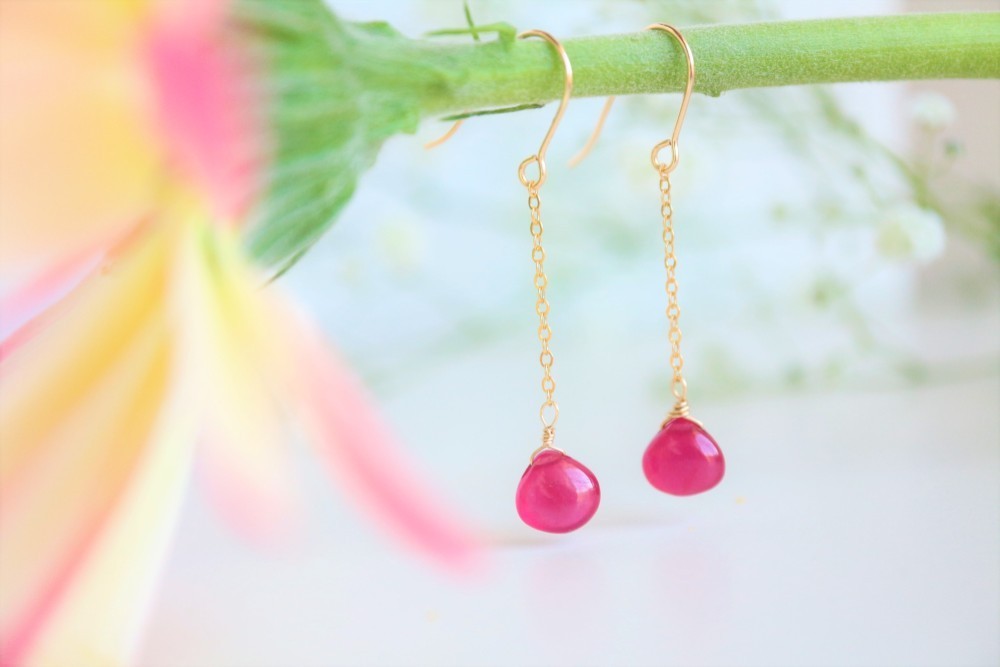 最後の１セット！天然ルビー14KGFピアス！マロンプレーン　プレゼントにも！