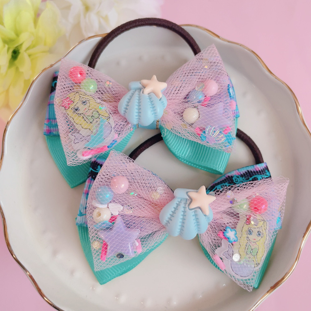 オーガンジーリボン♡マーメイド♡ヘアゴム ♡ブルー オーガンジー