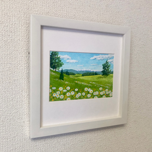 アクリル画　原画　「野花の咲く高原01」額縁付　F4サイズ　キャンバス アクリル画原画「野花の咲く高原01」額縁付F4サイズキャンバス