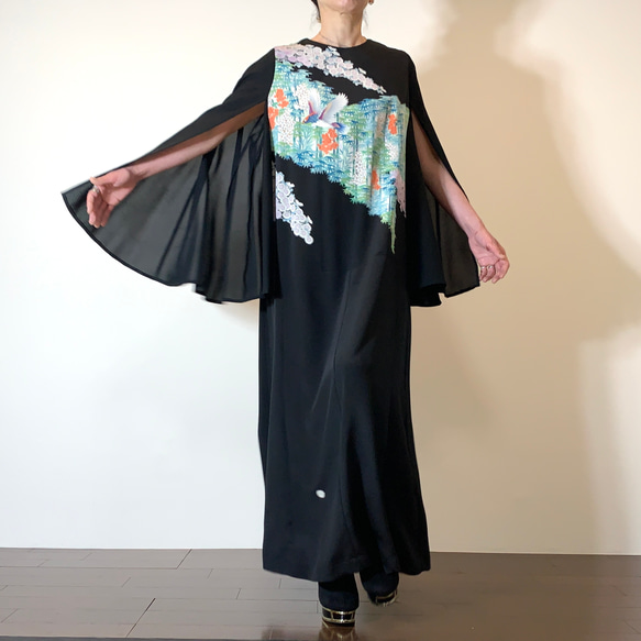 着物リメイク 絽の袖付きAラインワンピース （: Hidamari 着物