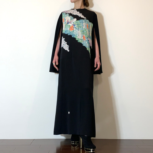 着物リメイク 絽の袖付きAラインワンピース ワンピース komomo