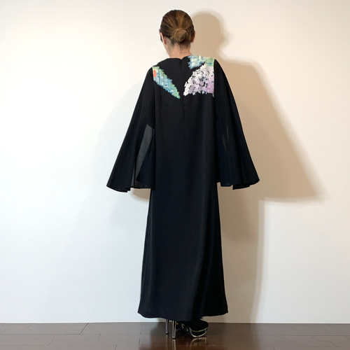 着物リメイク 絽の袖付きAラインワンピース ワンピース komomo