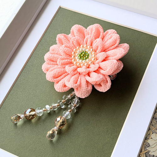 ガーベラ【髪飾り＆ブローチ】2way つまみ細工髪飾り 浴衣 着物 和装