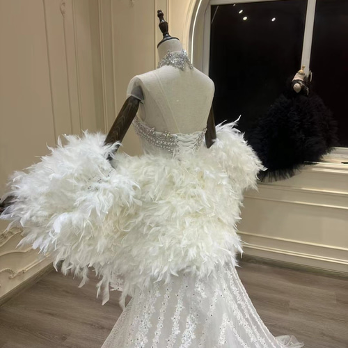 豪華！スパンデックス 白い マーメイドドレスキラキラ 取り外し