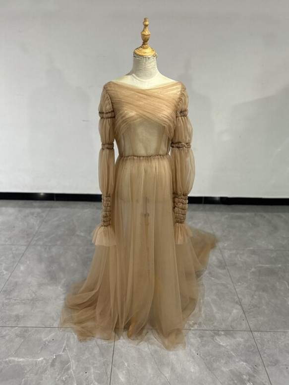 チュールオーバードレス シースルー フォトウェディング ベージュ  