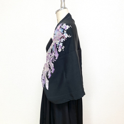 ハンドメイド 着物リメイク ジャケット ショールカラー オーガンジー
