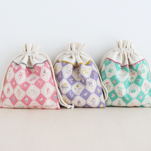 昭和レトロの巾着ポーチ（グリーン） 巾着袋 sunny day works 通販